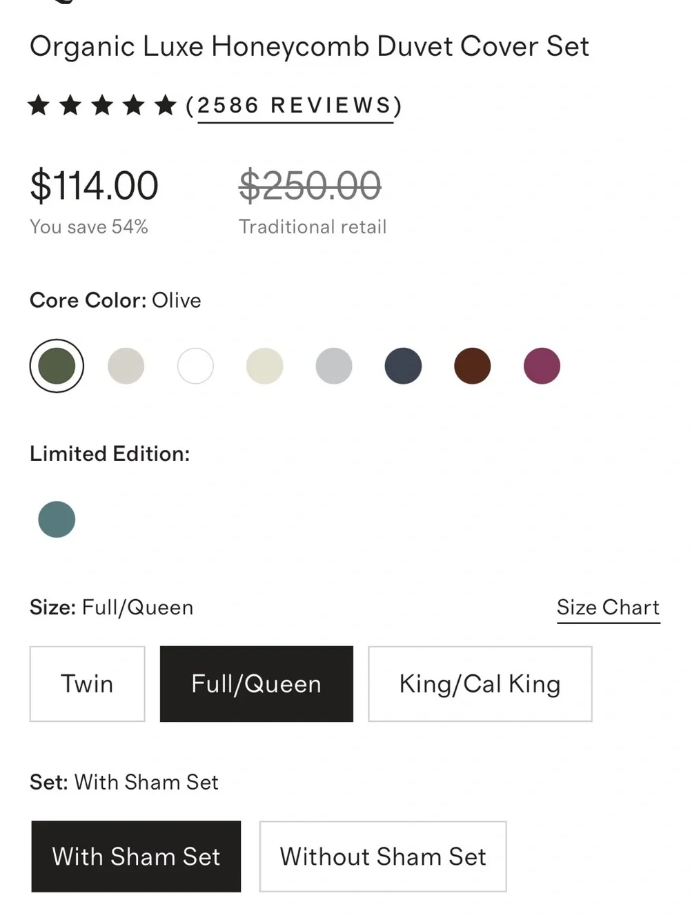 NEW Quince QUEEN Olive Organic Luxe Honeycomb Duvet Cover Set $119
